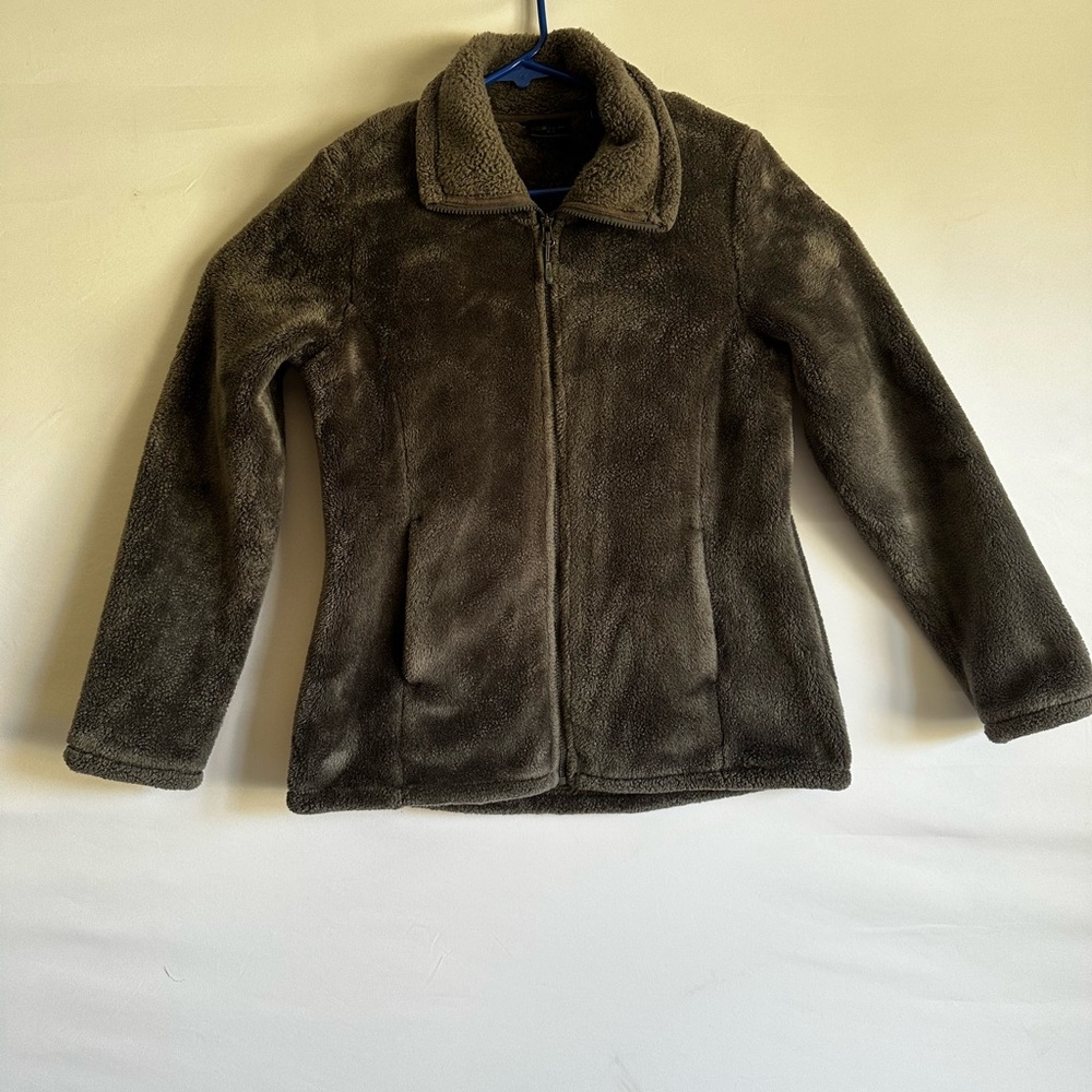 32Heat Jacket Dark Green Woman’s Full Zip Fleece Faux Fur - Picture 9 of 13